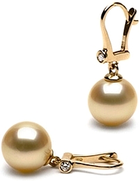 11.0-12.0mm AAA Golden South Sea Pearl & Diamond Earrings