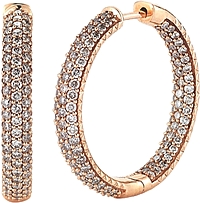 14k Rose Gold Pave Diamond Hoop Earrings-2.00cts