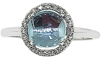 14k White Gold Diamond & Blue Topaz Ring