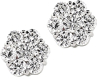 14k White Gold Diamond Cluster Earrings- 1.50cts
