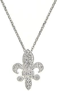 14k White Gold Fleur De Lis Diamond Pendant