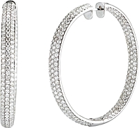 14k White Gold Pave Diamond Hoop Earrings-14.48cts