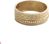 14k Yellow Gold Diamond Hammered Finish Ring