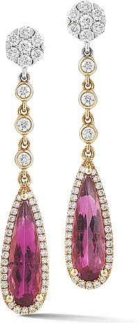 18k Rose Gold Diamond & Pink Tourmaline Drop Earrings