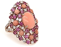 18k Rose Gold Diamond, Coral & Pink Sapphire Ring