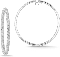 18K White Gold 6.11ct Pave Diamond Hoop Earrings