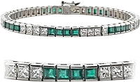 18k White Gold 9.26ct Diamond & Emerald Channel-Set Bracelet