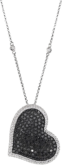 18k White Gold Black & White Diamond Heart Necklace