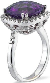18k White Gold Diamond and Amethyst Ring- 8.12ct TW