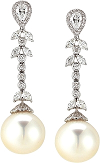 18k White Gold Diamond & Pearl Earrings