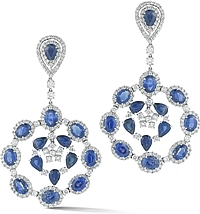 18k White Gold Diamond & Sapphire Earrings- 36.23TCW