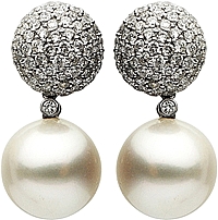 18k White Gold Diamond & South Sea Pearl Drop Earrings