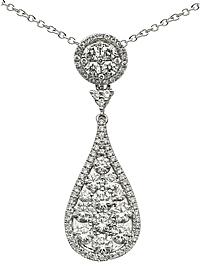 18k White Gold Diamond Cluster Drop Necklace- 1.47cts