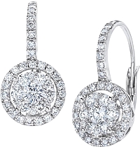 18k White Gold Diamond Cluster Earrings- .88cts