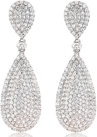 18k White Gold Pave Diamond Drop Earrings- 2.30cts