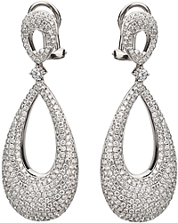 18k White gold Pave Diamond Drop Earrings- 2.90cts