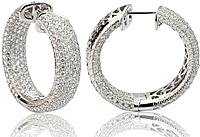 18k White Gold Pave Diamond Hoops-6.58cts