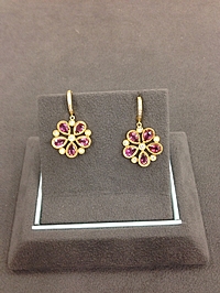 18k Yellow Gold Diamond & Pink Tourmaline Flower Earrings