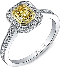 .32ct Fancy Light Yellow Radiant Cut Sylvie Diamond Engagement Ring