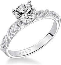 Art Carved Diamond Engagement Ring Heart Detail W/ Diamonds .02ct tw