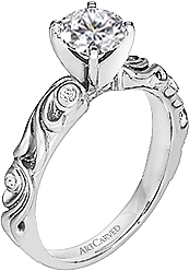 Art Carved Diamond Engagement Ring w/ Floral Carvings .05ct tw