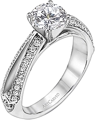 Art Carved Split Shank Pave Diamond Engagement Ring