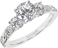 Art Carved Three Stone Diamond Engagement Ring W/ Floral Carving .37ct tw