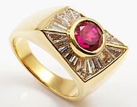 Assael 20k Yellow Gold Baguette Diamond & Ruby Ring