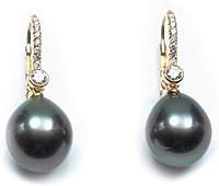 Assael Tahitian Pearl & Diamond Drop Earrings- 13mm