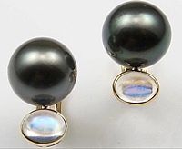 Assael Tahitian Pearl & Moonstone Earrings-13mm