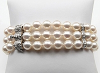 Assael Triple Row Cultured Pearl & Diamond Bracelet - 7-7.5mm