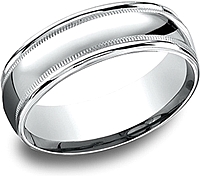 Comfort Fit High Polished Milgrain Wedding Band- 7mm