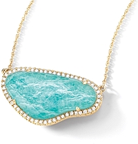 Doves 18k Yellow Gold Diamond & Amazonite Necklace