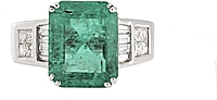 Estate 18k White Gold Diamond & Emerald Ring