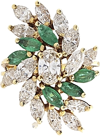 Estate 18k Yellow Gold Diamond & Emerald Ring