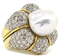 Estate 18k Yellow Gold Diamond & Pearl Ring