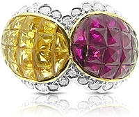 Estate Diamond, Ruby & Yellow Sapphire Ring