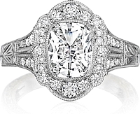 Henri Daussi Engraved Halo Diamond Engagement Ring