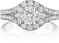 Henri Daussi Split Shank Halo Diamond Engagement Ring