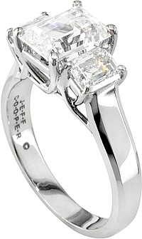 Jeff Cooper Three Stone Emerald Cut Trellis Engagement Ring