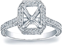 Pave Diamond Halo Engagement Ring for a Square or Rectangular Center Stone