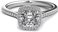 Rolled Cushion Halo Diamond Engagement Ring