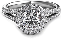 Round Halo Split Shank Diamond Engagement Ring