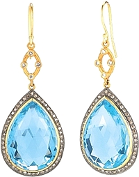 Sara Weinstock 18k Yellow Gold  & Sterling Silver Blue Topaz & Diamond Drop Earrings