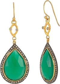 Sara Weinstock 18k Yellow Gold & Sterling Silver Green Agate Earrings