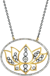 Sara Weinstock Sterling Silver & 18k Yellow Gold Diamond Flower Necklace