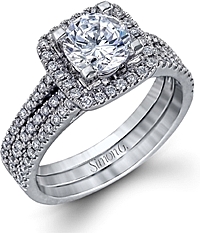 Simon G Double Row Diamond Halo Engagement Ring
