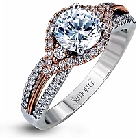 Simon G Pink & White Diamond Halo Diamond Engagement Ring