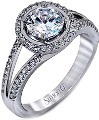 Simon G Split Shank Diamond Halo Engagement Ring