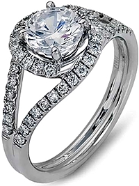 Simon G Split Shank Halo Diamond Engagement Ring